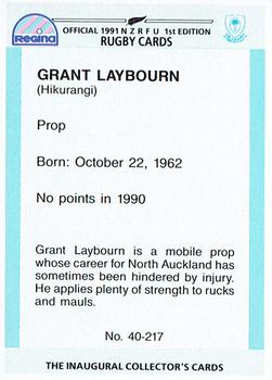 1991 Regina NZRFU 1st Edition #40 Grant Laybourn Back